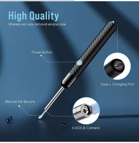 Ear Wax Removal Kit – 8-Piece Ear Cleaner with 1080P Camera, 6 Ear Spoons, iOS & Android Compatible